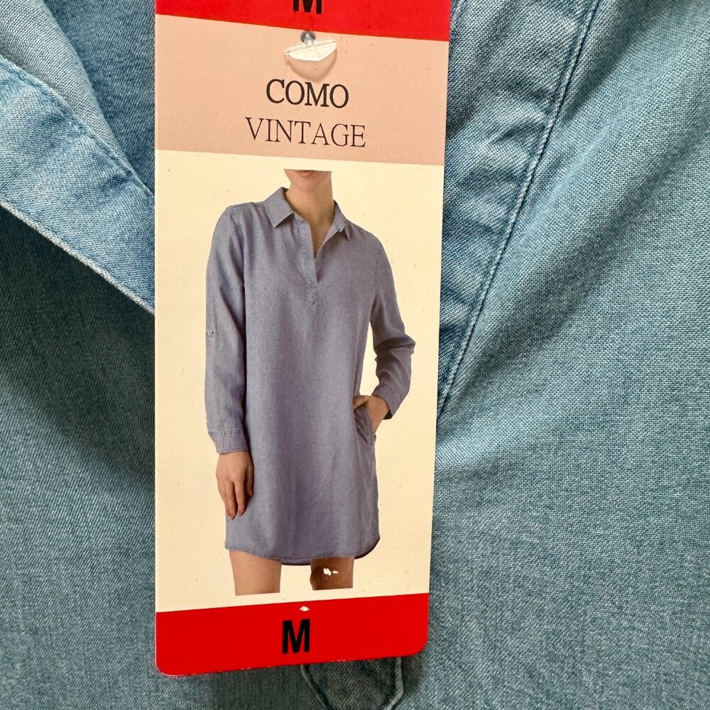 Como Women's Lyocell Denim Midi Shirt Dress Size M Blue Indigo Boho Coastal NEW